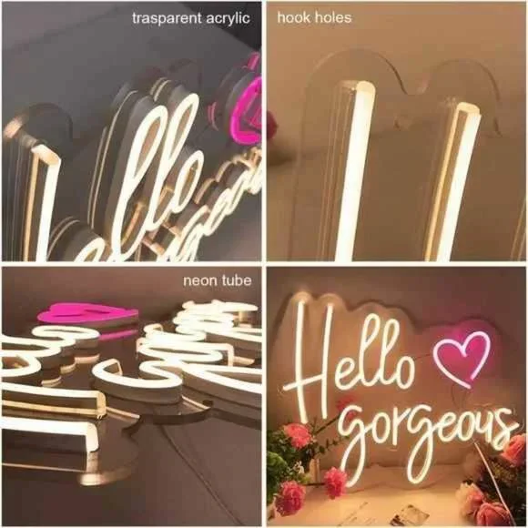 Hello Gorgeous Heart Neon Pink White Party/Dorm/Wedding/Bday/Bachelorette Decor